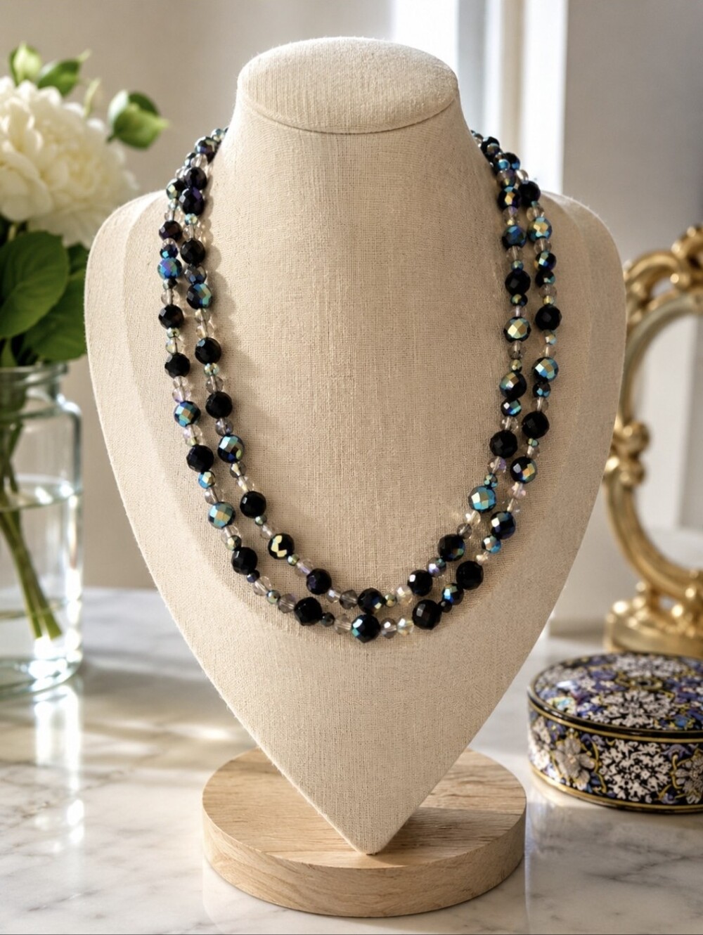 Joan Rivers Black and Iridescent Beaded Necklace